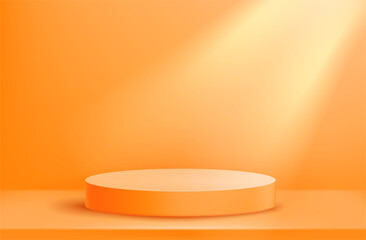 Poster - Empty illuminated room with circle platform and light beam. Realistic 3d immitation vector illustration