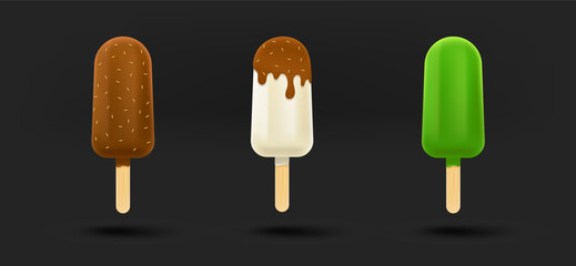 Aufkleber - Different ice cream icons collection. 3d vector isolated on black background