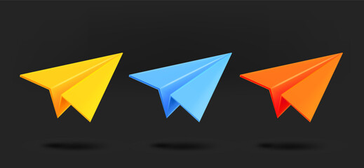 Aufkleber - Different color airplane icons collection. 3d vector isolated on black background
