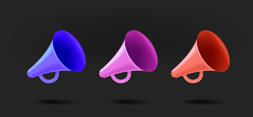 Aufkleber - Color megaphone icons collection. 3d vector isolated on black background
