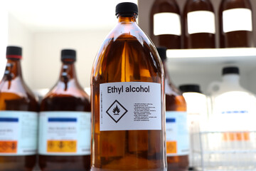 Sticker - Ethyl alcohol in glass,Hazardous chemicals and symbols on containers in industry