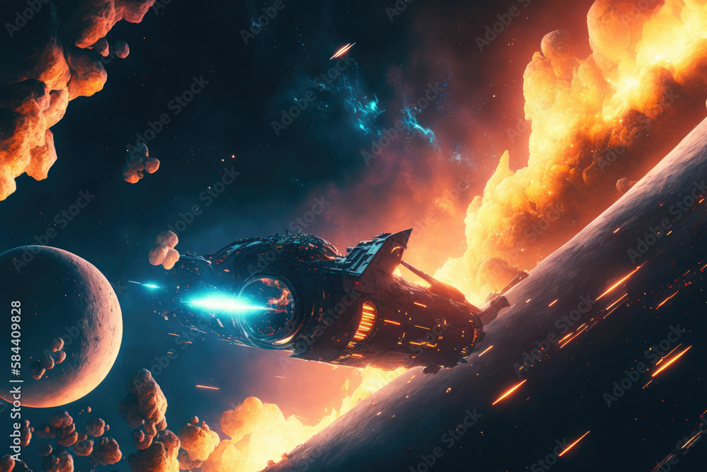 Large alien space battle featuring large spaceships and alien planets ...