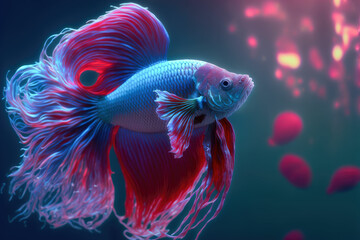 Wall Mural - Colorful beta fish underwater environment ,made with Generative AI