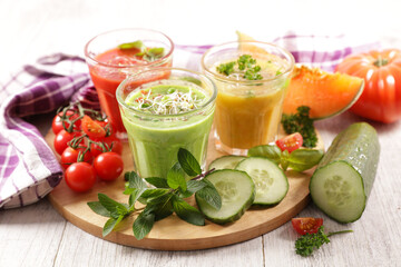 Wall Mural - assorted of cold soup- Melon,  tomato and cucumber Gazpacho