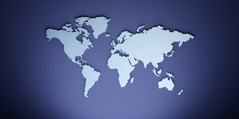 Wall Mural - World map in blue and white colors on a blue background