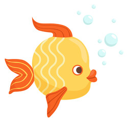 Wall Mural - Golden fish underwater. Cartoon animal. Ocean fauna