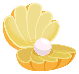 Sticker - Pearl in clam shell. Cartoon underwater fauna icon