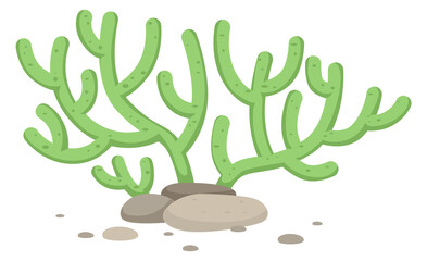 Wall Mural - Green coral polyp icon. Cartoon underwater fauna