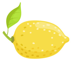 Sticker - Lemon cartoon icon. Fresh sour fruit with green leaf