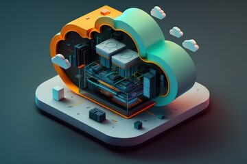 Cloud computer abstract technology. The concept of storage and remote work with data. AI generated