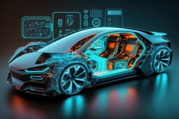 Wall Mural - The concept of a modern electric car with autopilot. AI generated, human enhanced