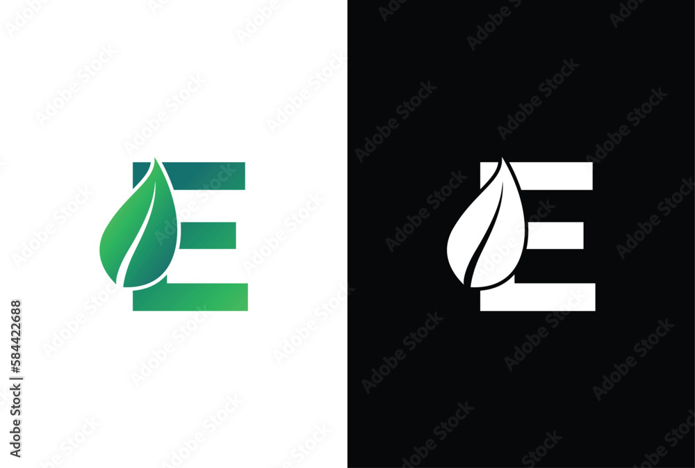 Letter E leaf logo icon design template vector. Symbol, alphabet ...