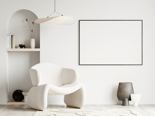 horizontal mockup frame in modern living room interior, 3d render