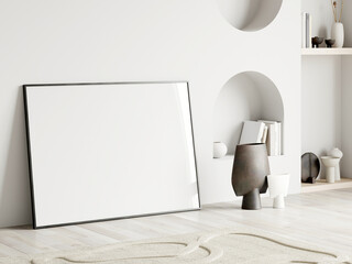 Wall Mural - horizontal mockup frame in modern living room interior, 3d render