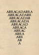 The magic triangle created by repeating the word Abracadabra (protective magic, talisman). Black text message on a sepia paper background.
