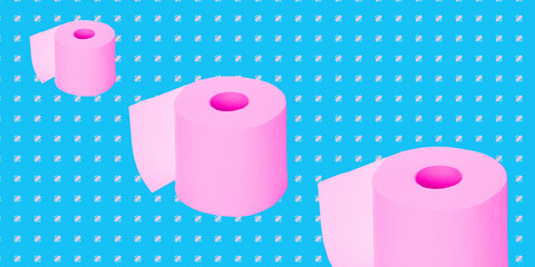 Wall Mural - Contemporary digital collage art. Modern trippy design. Pink toilet paper