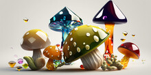 Mushrooms Are Gems Of The Forest Precious Stones   Generative AI Digital Illustration Part#240323