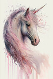 Fototapeta Konie - Unicorn watercolor art (AI generative)