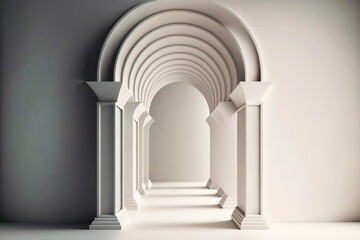 Poster - Arch in distance in light colors in 3d rendering minimal room, generative ai, created with generative ai