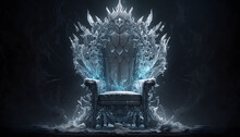 A Throne Made Of Ice With Large Snowflakes In The Center And On The Sides, Dark Background