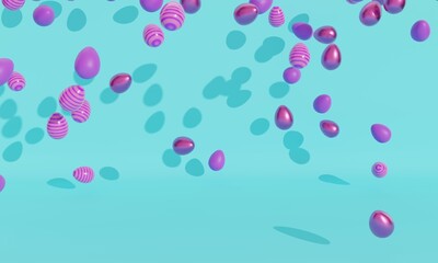 Wall Mural - Lilac shiny eggs levitate. 3d rendering