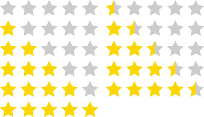 5 star rating system with half star yellow vector illustration.