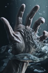 Poster - Hand asking for help drowning. Generative AI. Generative AI.