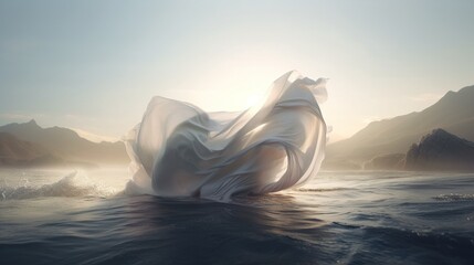 Poster - A huge soft white cloth flew through the air. Generative AI.