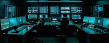 Modern Futuristic Control Center With Sleek Metal Surfaces And Towering Console Surrounded By A Sea Of Glowing Monitors - A Hub Of Technological Advancement. Generative AI