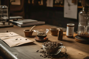 Set of coffee in vintage style,coffe time in morning, japanese style culture, generative ai