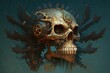 Steam-Powered Horrors: A Sublimely Macabre Skull Illustration Generative AI
