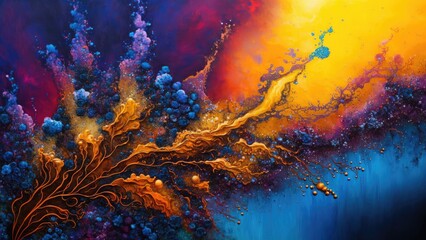 Wall Mural - abstract background. Fusion between Pointillism and Alcohol ink painting, Vibrant, Glowing, A storm Approaching, metallic ink, ethereal, Wallpaper.