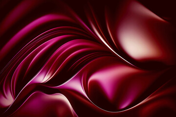 Red Silk Satin background. Soft wavy folds. Shiny silky fabric. Dark teal color elegant background 