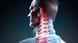 © Anna Elizabeth - 3d illustration of a human skeleton x-ray skull, neck pain head  bones, medical anatomy joints, generative ai