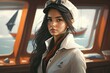 © Vasiliy Koval - Young Woman Exploring the Seas Aboard a Cartoon Ship. Generative Ai