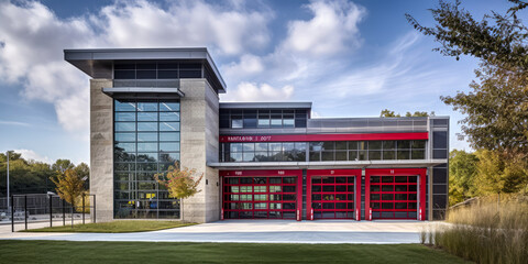 Wall Mural - Modern fire department building exterior architecture design. Generative AI