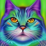 Fototapeta Tęcza - Feline Friends, Cat Party Rainbow Cat drawing, AI-Generated