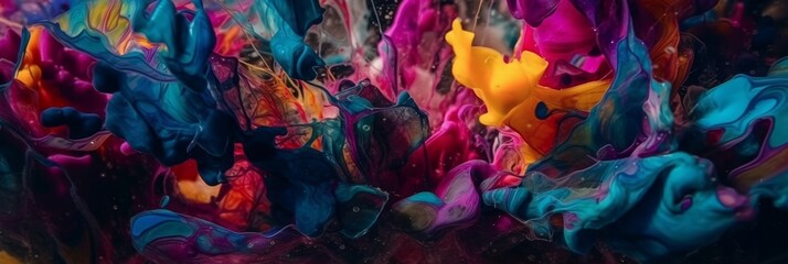 Wall Mural - an abstract header with a paint and ink splash and splatter pattern. generative ai.
