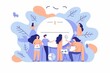 © AJ Studio - Mental health medical treatment. Mentality healthcare and medical therapies prevention mental problem concept. Support, help with mental problem. Vector flat illustration for banner, poster, landing