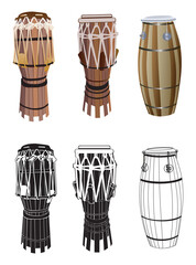 Canvas Print - Set of atabaque. That musical instrument is a drum used in the sport called capoeira. Vector illustration isolated on white background.