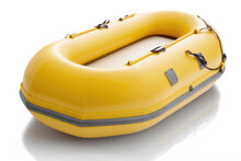 Yellow Rubber Life Boat Isolated On White Background. Rescue And Recreational Sea Transport. AI Generative