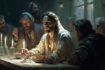 Wall Mural - the last supper. the religious concept of the assembly of jesus christ with the 12 apostles. bible. 