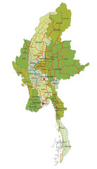 Wall Mural - Highly detailed editable political map with separated layers. Myanmar.