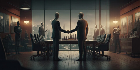 Poster - Business people shaking hands finishing up a meeting - Generative AI