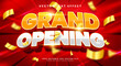 Grand opening poster with gold confetti and the words grand opening on red background