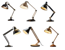 Collection Of Six Desk Lamps On A Transparent Background, Generative AI
