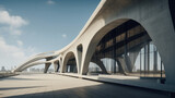 Fototapeta Londyn - futuristic architecture with modern abstract structure design with concrete floor, Generative AI.