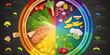 Vitamin food sources and functions rainbow wheel chart - Generative AI