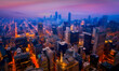 Chicago city  aerial view at night light,  IL, USA