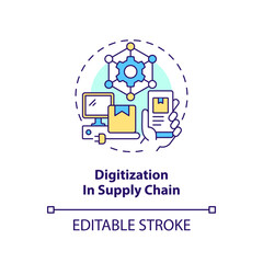 Sticker - Digitization in supply chain concept icon. Key strategy of goods distribution abstract idea thin line illustration. Isolated outline drawing. Editable stroke. Arial, Myriad Pro-Bold fonts used